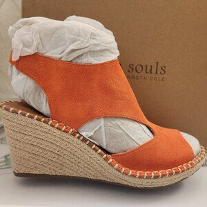 Gentle Souls Leather " Cody" Wedges in bright Coral Suede. NIB. Size 11